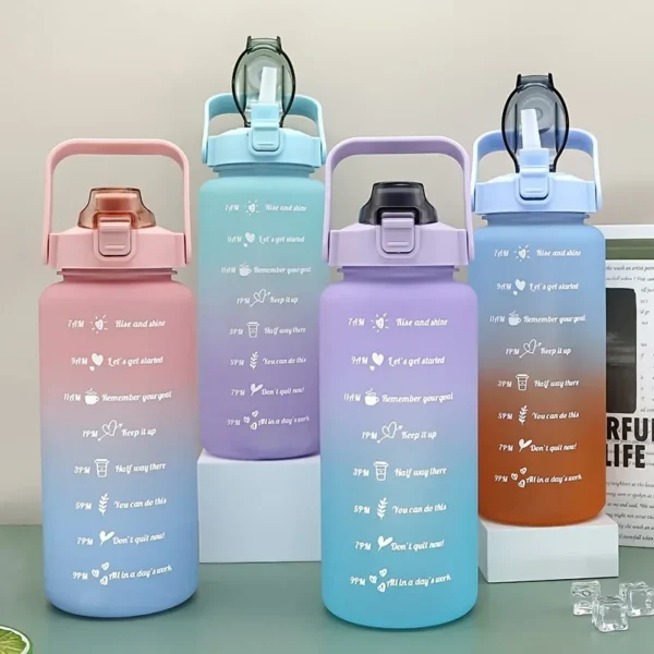 2L Water Bottle With Time Marker Motivational Reusable Fitness Sports Outdoors Travel Leakproof Free Frosted Plastic