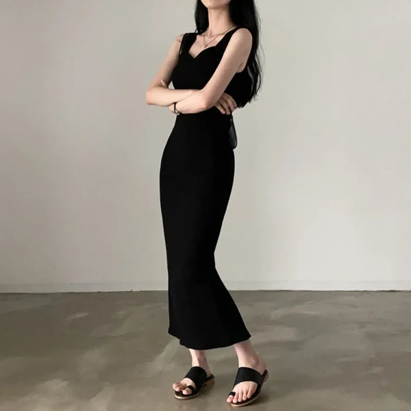 CIBBAR Basic Knit Long Dress Korean Fashion Square Collar Sleeveless Women's Dresses Summer Casual Y2k Vintage All-match Outftis - Image 4