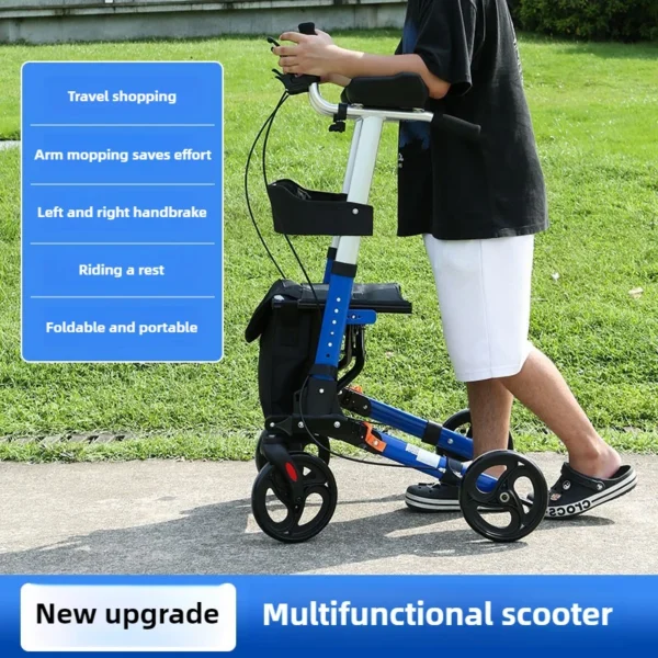 Height-Adjustable 4-Wheel Rollator Walker with Armrests, Foldable Sitting Mobility Scooter & Brake System for Seniors