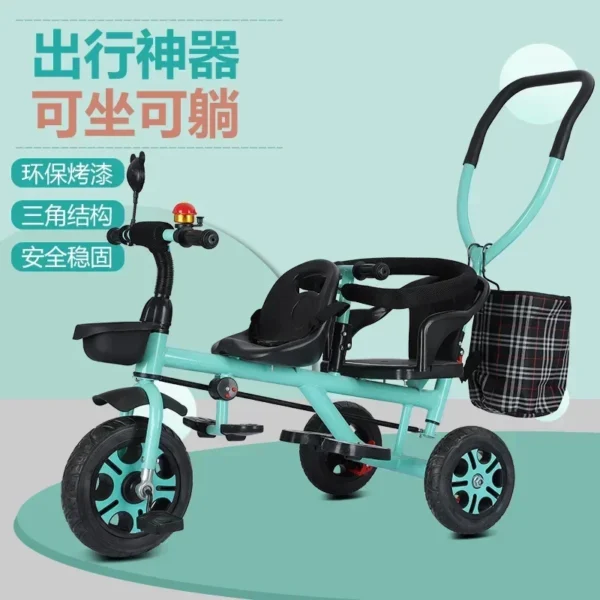 Children's Tricycle Twin Handcart Two Person Baby Bicycle Baby Lightweight Stroller Baby Stroller - Image 5