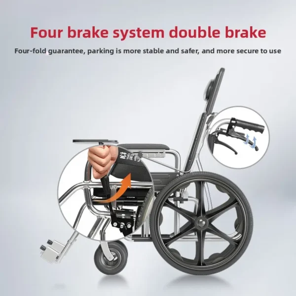 YYSK wheelchair 45cm wide folding multi-functional care with toilet lying down for the elderly and the disabled manual cart - Image 5