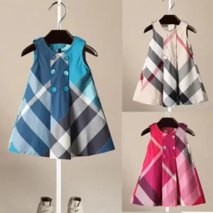 3-7Years Old Baby 2023 Spring And Summer New Children's Clothing Girl Plaid Cotton Dress Vest Girl's Skirt Kids Princess Dresses
