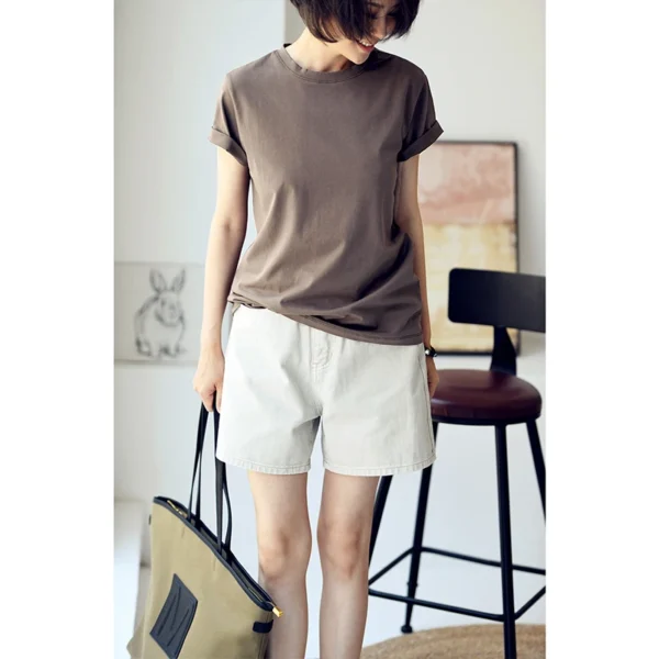MICOCO T2285C Artistic simple multi - color comfortable round neck short - sleeved T - shirt woman - Image 5