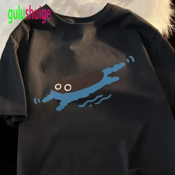 Funny Fashion Women T Shirt Cat Printed T-Shirt Casual Short Sleeve Couples T-Shirt Funny Cat Streetwear Female Top Tee - Image 3