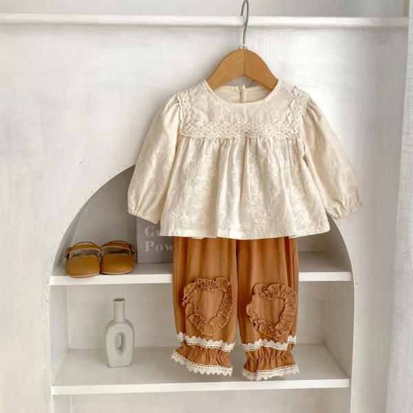 7239 Ins 2023 Baby Girls Tops and Pants Embroidery Flowers Longsleeve Blouse Infants Girls Clothes Floral Shirts - Image 2