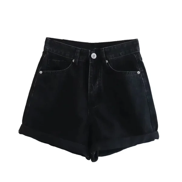PB&ZA 2025 Women's Light Blue High - Waisted Denim Shorts with Rolled - Cuffs and Pockets for a Casual and Stylish Look - Image 2