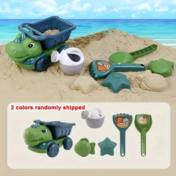 Dinosaur Beach Toys Set 6PCS with Wheelbarrow -Durable Sand Play KitIndoor/Outdoor Sandbox Games Head Storage&Vibrant Colors - Image 3