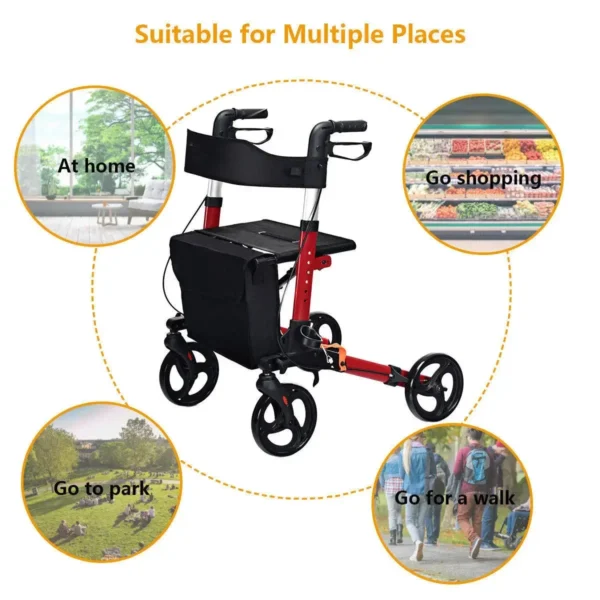 Senior High Quality Aluminium Durable Adjustable Adult Rollator Walker For Elderly - Image 5