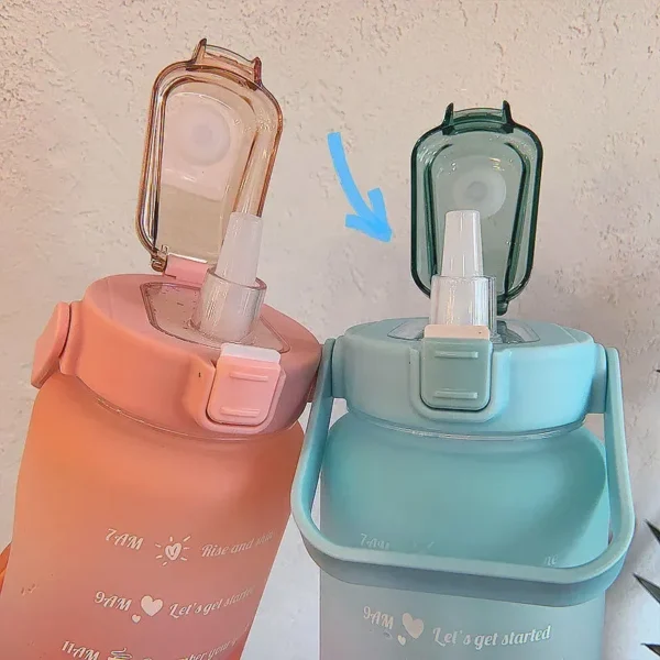 2L Water Bottle With Time Marker Motivational Reusable Fitness Sports Outdoors Travel Leakproof Free Frosted Plastic - Image 6