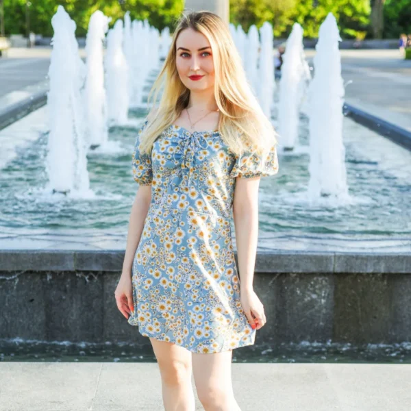 Women Mini Dresses Summer Fashion Female Vestidos Print Floral Chiffon Dresses Shirring Pleated Short Puffy Sleeve Casual Dress - Image 5