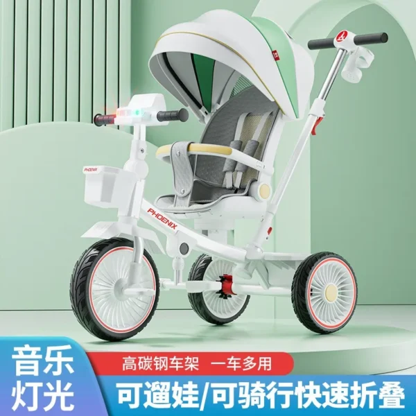 Children's tricycle, bicycle, baby slide artifact, folding, lying, sitting, baby stroller for 3 years old, 1-6 years old - Image 2