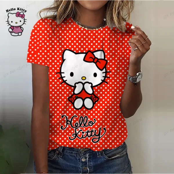 2023 Summer Cute Ladies T-Shirt 3D Printing Sexy Hello Kitty Cartoon T-Shirt Ladies Top Funny Clothing Round Neck Short Sleeve - Image 4