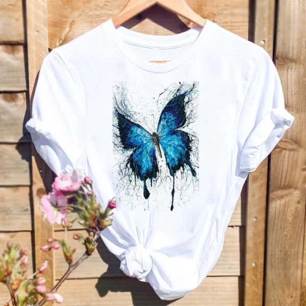 Women Butterfly 90s Trend Cute 2022 Fashion Graphic T Top Cartoon Short Sleeve Summer Shirt Print Tshirts Female Tee T-Shirt - Image 6