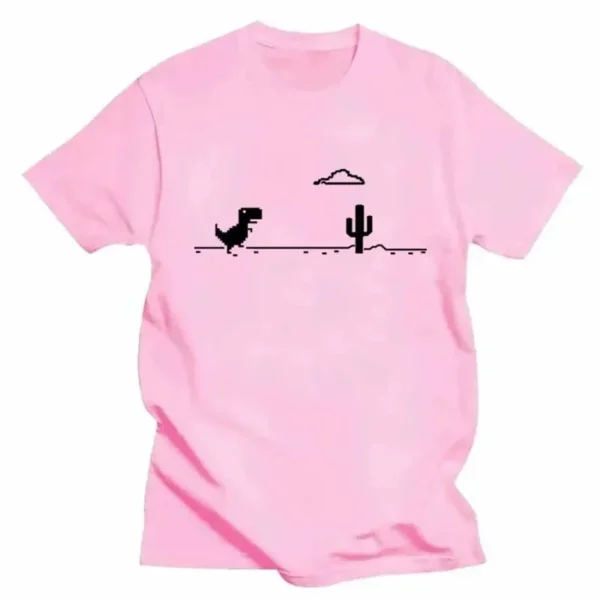 Mosaic Game Cactus Little Dinosaur Prints Men T-Shirts Creativity Street Funny Short Sleeve Casual All-math Mans Clothing - Image 3