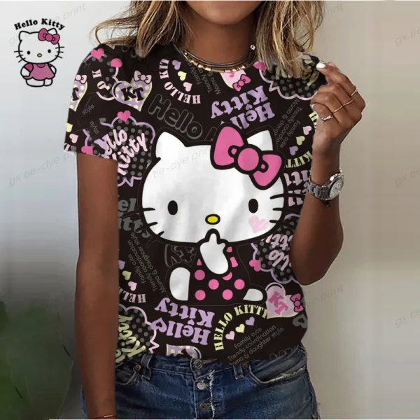 2023 Summer Cute Ladies T-Shirt 3D Printing Sexy Hello Kitty Cartoon T-Shirt Ladies Top Funny Clothing Round Neck Short Sleeve - Image 6