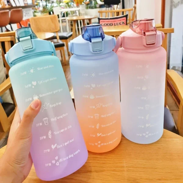 2L Water Bottle With Time Marker Motivational Reusable Fitness Sports Outdoors Travel Leakproof Free Frosted Plastic - Image 2