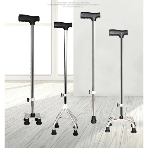 Stainless Steel Four-Leg Alpenstock Single-Leg Walking Stick Elderly Four-Foot Crutches Non-Slip Height Adjustable Portable Cane - Image 4