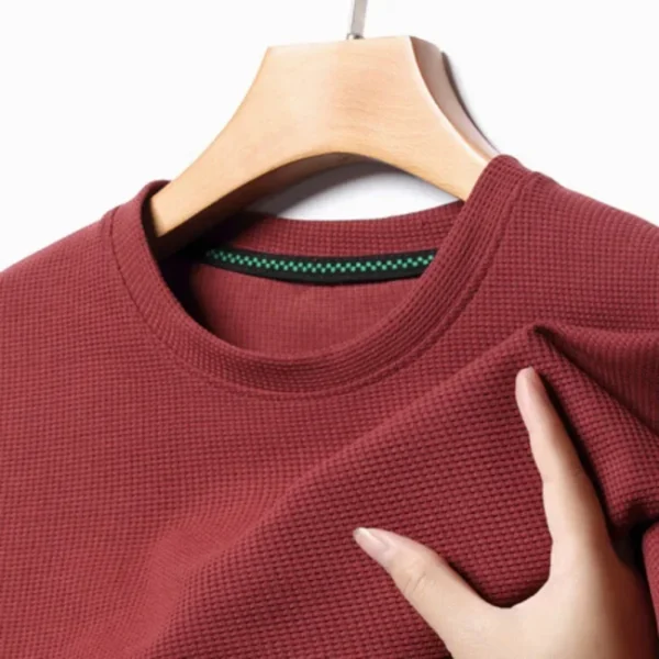 New Summer Waffle Round Neck Short Sleeved T-shirt for Men's Short Sleeved Top - Image 3