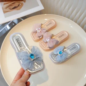 2024 SummerChildren's Sandals Bow Flats Open Toe Kids Slide Non-slip Flip Flops Girls Sandals Cute Princess Beach Slippers Shoe