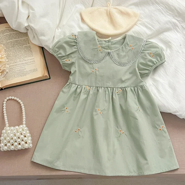 Girls Summer Dress Kids Princess Birthday Dresses Embroidered Daisy Dress Puff Sleeved Elegant Baby Children Clothes Vestidos - Image 6