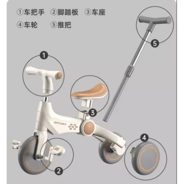 Children's tricycles, baby multifunctional folding strollers, children's bicycles, children's magical light cart - Image 4