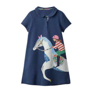 Jumping Meters New Arrival Girls Dresses With Collar Horse Applique Hot Selling Summer Kids Clothing Short Sleeve Baby Frocks