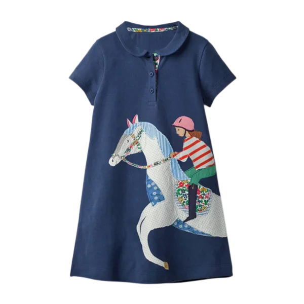 Jumping Meters New Arrival Girls Dresses With Collar Horse Applique Hot Selling Summer Kids Clothing Short Sleeve Baby Frocks