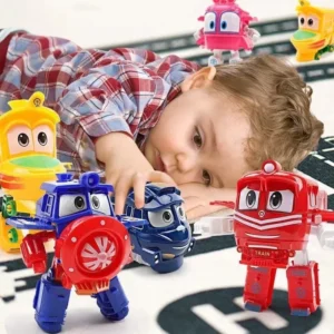 5Pcs Set Children Cartoon Trains Deformation Robots Model Toys Plastics Train Action Figure Robot Car Anime Game Kids Gifts