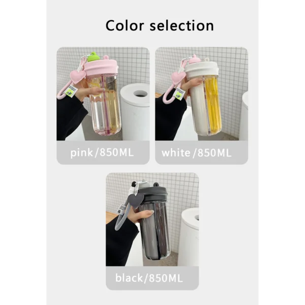 Water Bottle 2 in 1 Drinking Bottle with Compartment Straw Carrying Strap Reusable Drink Bottle for Daily Sports Gym - Image 4