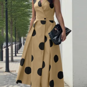 ZANZEA Summer Office Lady Sundress Woman Stylish Polka Dot Maxi Dresses Elegant Party Dress Fashion Sleeveless Holiday Robe 2025