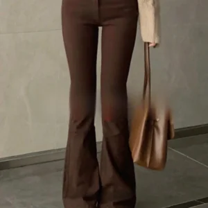50 Short Man Brown Slightly Pull Jeans Women Gyaru Elastic Height Shoe Pants Autumn And Winter Xs Mop