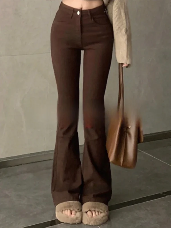 50 Short Man Brown Slightly Pull Jeans Women Gyaru Elastic Height Shoe Pants Autumn And Winter Xs Mop