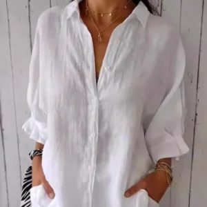 Loose Cotton Linen Shirts For Women Fashion Tie-back Lace-up Button Blouses And Tops 2024 Spring Summer Elegant Women's Shirt
