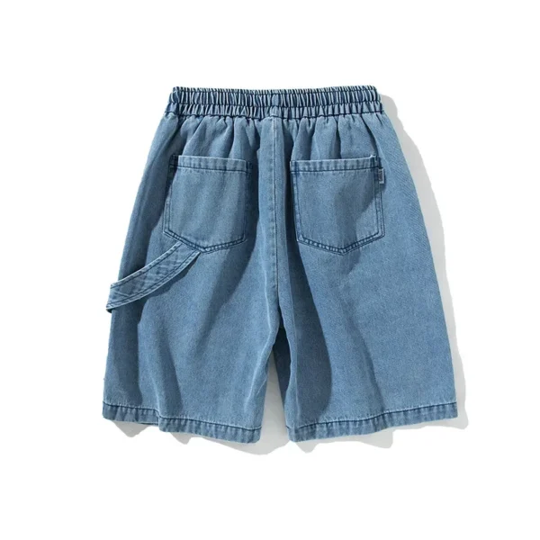 American Retro Light Blue Lumber Cargo Denim Shorts Men Draw Rope Loose Casual High Street Summer Men's Short Pants - Image 3