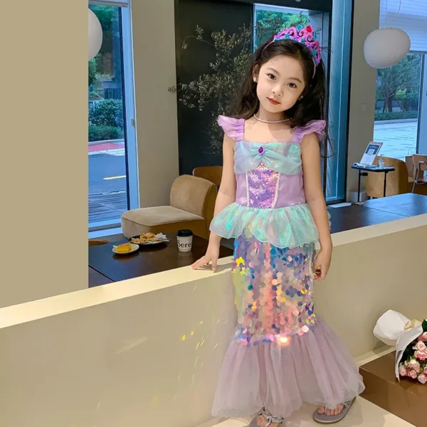 3-10 Years Mermaid Ariel Charm Princess Dress Cosplay Costumes For Kids Girl Mermaid Birthday Party Dress Halloween Clothing - Image 6