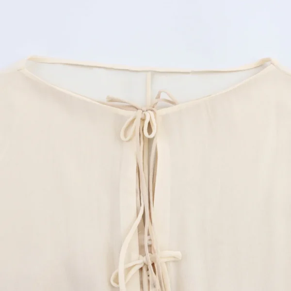 ZBZA Women's Layered Lace-up Shirt Round Neck Trumpet Sleeve Loose Hem Top Spring Summer New Casual Solid Color Chic Cardigan - Image 2