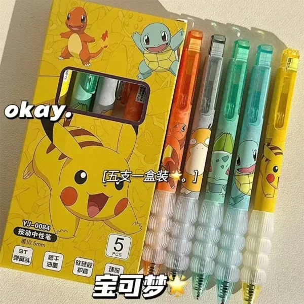 5pcs Pokemon Pikachu Gel Pen Cute Anime Cartoon Charmander Squirtle Press on Gel Pen Stationery School Supplies Holiday Gifts - Image 6