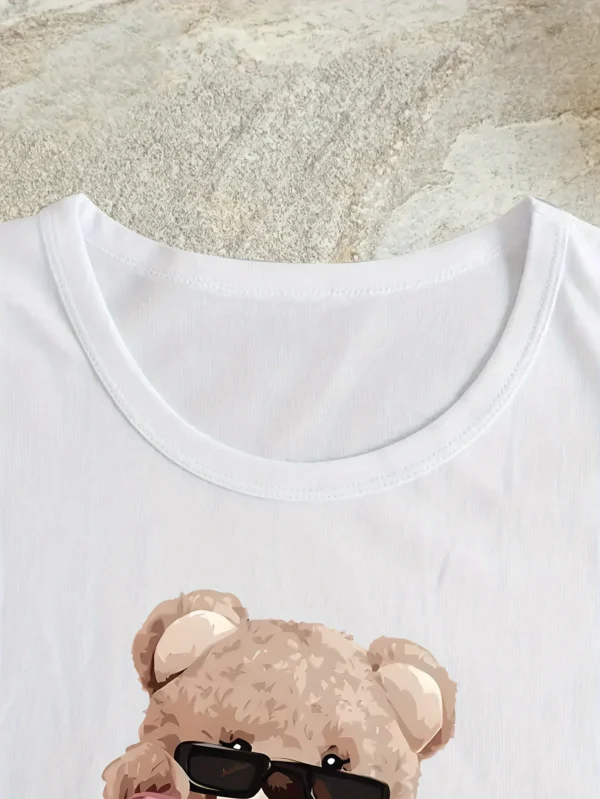 Cute Bear Print T-shirt Short Sleeve Crew Neck Casual Top For Summer & Spring Women's Clothing T Shirt Female Tops Streetwear - Image 6