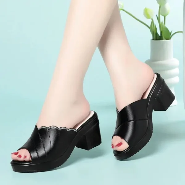 Women's High Heel Slippers Thick Heels In Summer New Fashionable And Versatile Outside Wear Fish Mouth Flip Flops Comfortable - Image 5