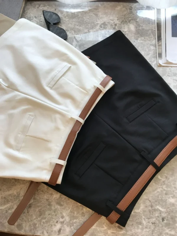 Summer Women's Suit Shorts Loose Slim Casual Wide Leg Short Pants with Belt Office Lady Cotton Bermuda Shorts for Women - Image 3