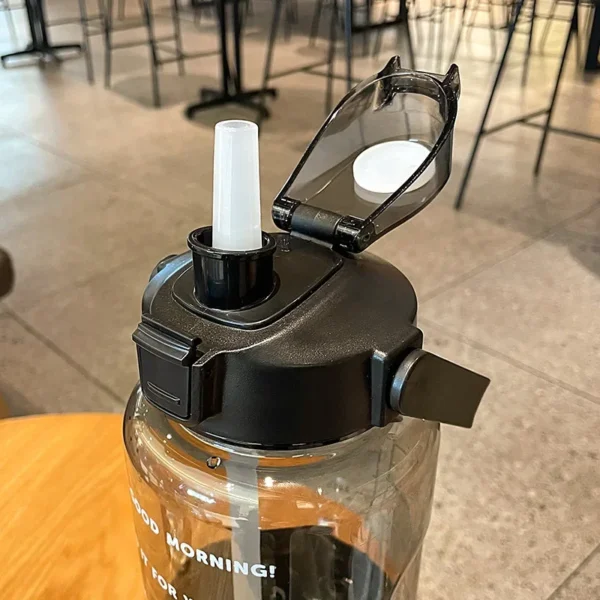 2 Liters High-capacity Water Bottle Reusable Outdoors Sports Drinking Bottle with Time Marker Portable Plastic Cups with Straw - Image 5