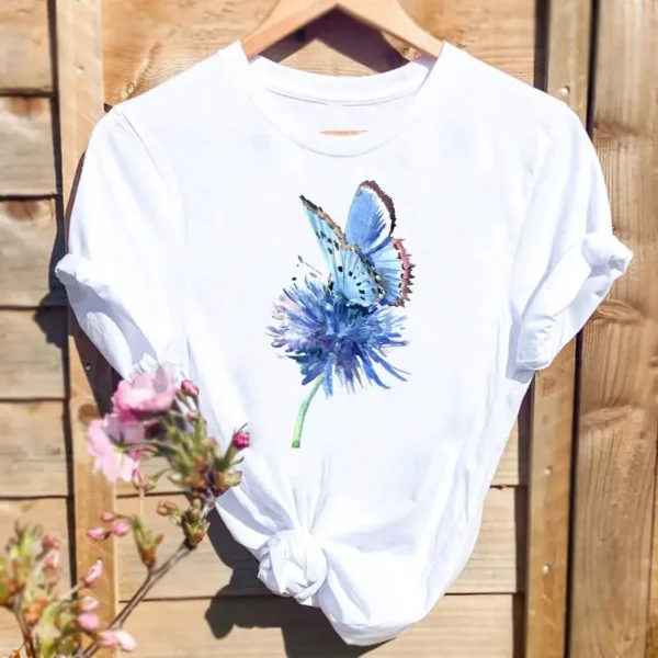 Women Butterfly 90s Trend Cute 2022 Fashion Graphic T Top Cartoon Short Sleeve Summer Shirt Print Tshirts Female Tee T-Shirt - Image 2