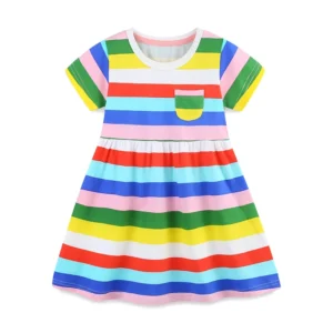 2-7T New Arrival Girls Dresses Summer Girls Party Dress Striped Pockets Kids School Children Clothing Toddler Dresses