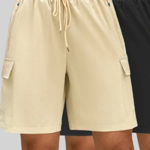 1/2 PCS Loose Women Shorts with 2 Flap Pockets Adjustable Drawstring Cargo Short Outdoor Quick Dry Lightweight Shorts
