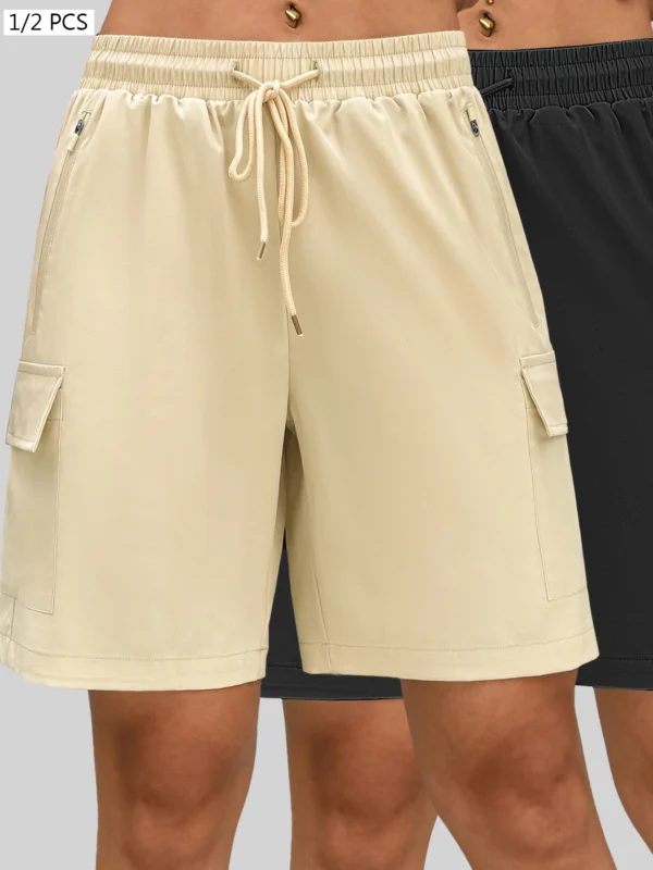 1/2 PCS Loose Women Shorts with 2 Flap Pockets Adjustable Drawstring Cargo Short Outdoor Quick Dry Lightweight Shorts
