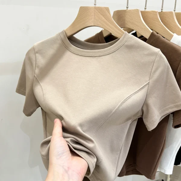 2025 Solid Basic Short Sleeve Womens Tshirt Casual Black White Fashion Top T Shirt Ladies Fashion Korean Tee Shirt Streetwear - Image 5
