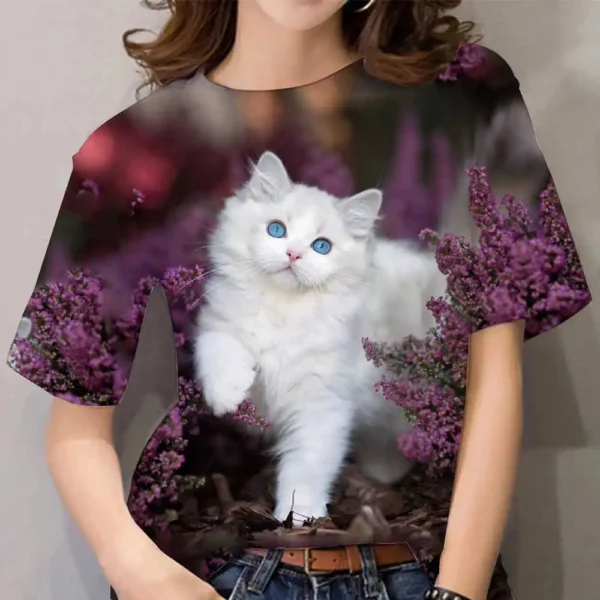3D Kawaii Cat Printed T-Shirts Streetwear Women T Shirt Casual Oversized Short Sleeve Harujuku Animal Y2K Female Girls Tops Tees - Image 5