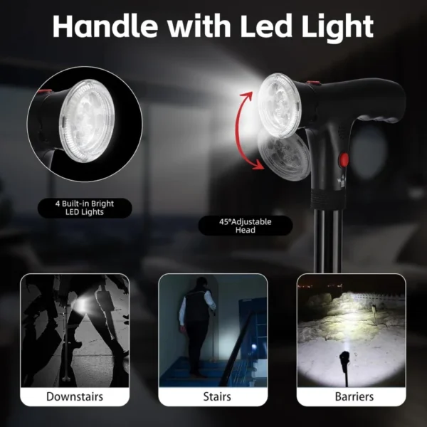 Folding Crutches Walking Cane With LED Light Adjustable Lightweight Collapsible Anti-Slip Walking Stick Old Men Crutch For older - Image 4