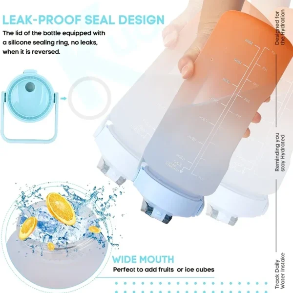2L Water Bottle With Time Marker Motivational Reusable Fitness Sports Outdoors Travel Leakproof Free Frosted Plastic - Image 4