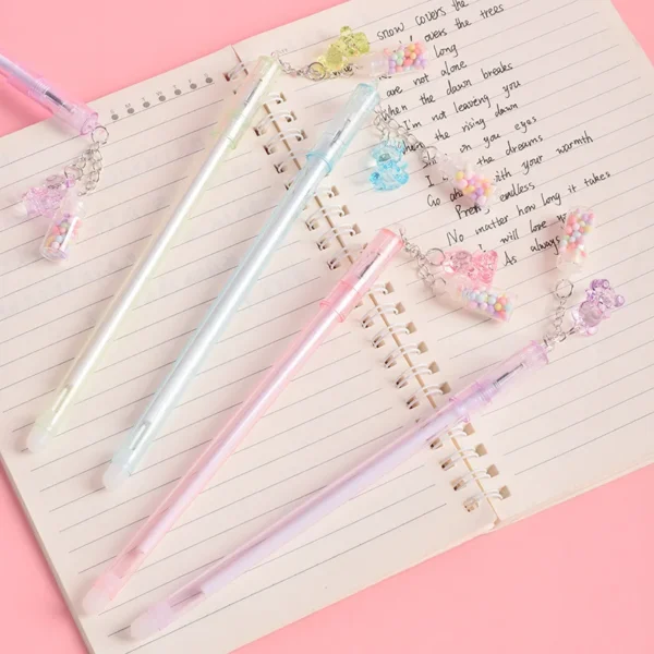 1 Piece Lytwtw's Stationery Cute Drifting Bottle Bear Pendant Gel Pen School Office Supplies Creative Sweet Lovely Erasable Pen - Image 3